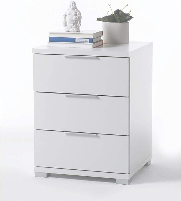 Universal Nachttisch in Weiß - Moderner Nachtschrank mit drei Schubladen für Ihr Boxspringbett - 46 x 61 x 42 cm