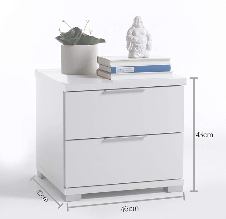 Universal Nachttisch in Weiß - Moderner Nachtschrank mit zwei Schubladen für Ihr Bett - 46 x 43 x 42 cm
