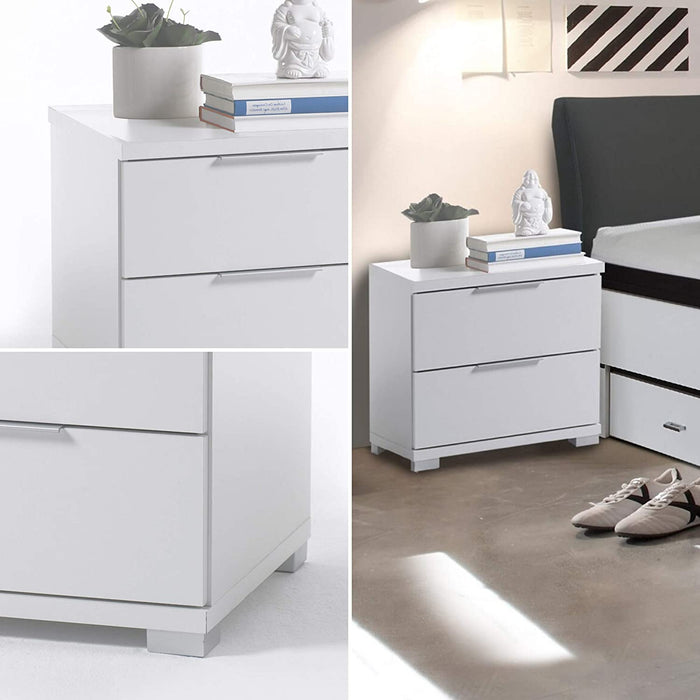 Universal Nachttisch in Weiß - Moderner Nachtschrank mit zwei Schubladen für Ihr Bett - 46 x 43 x 42 cm