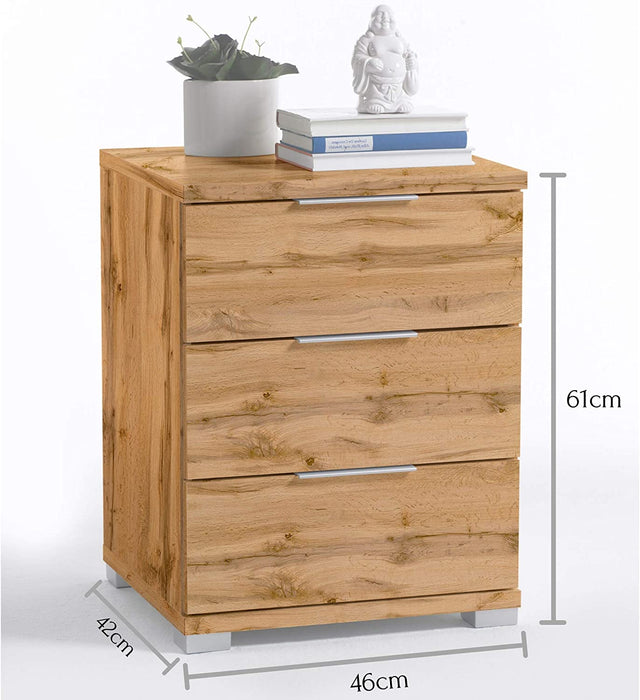 Universal Nachttisch in Wildeiche Optik - Moderner Nachtschrank mit drei Schubladen für Ihr Boxspringbett - 46 x 61 x 42 cm
