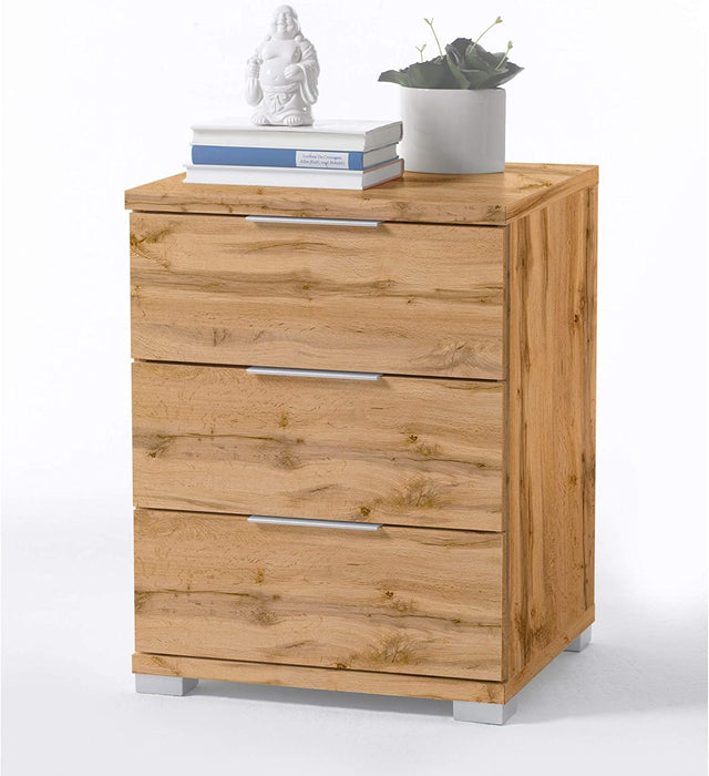 Universal Nachttisch in Wildeiche Optik - Moderner Nachtschrank mit drei Schubladen für Ihr Boxspringbett - 46 x 61 x 42 cm