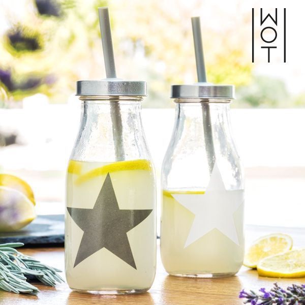 Star Glasflasche mit Strohhalm