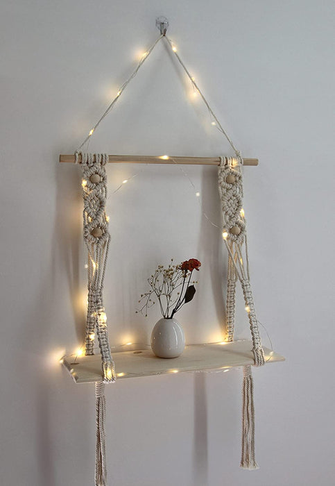 Wandregal Holz Regal Wand Boho Deko Hängeregal Makramee Wanddeko Balkon Badezimmer Wohnzimmer Handgewebte Schweberegal