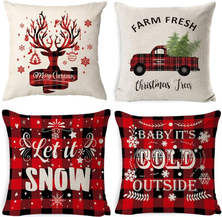 Weihnachten Kissenbezug 4 Pack,Winter dekokissen,Dekor Kissenhülle,Kissenbezug Weihnachten 45x45,kissenhülle Home bunt,Leinen Dekokissen,Schlafzimmer Dekokissen