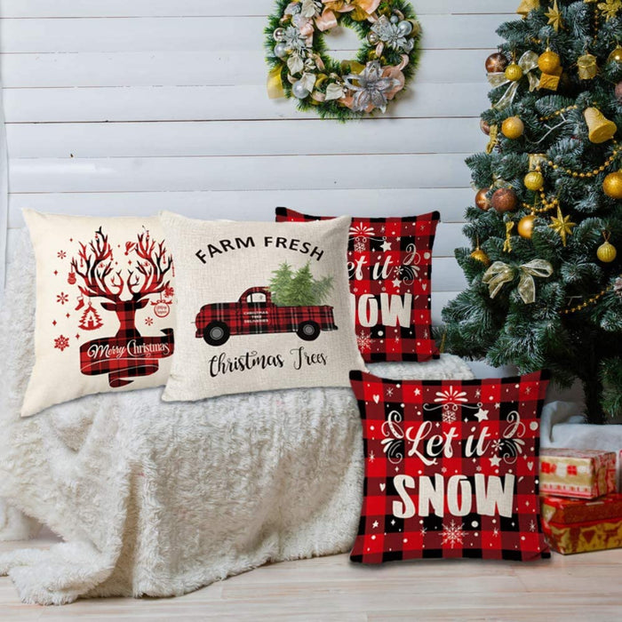 Weihnachten Kissenbezug 4 Pack,Winter dekokissen,Dekor Kissenhülle,Kissenbezug Weihnachten 45x45,kissenhülle Home bunt,Leinen Dekokissen,Schlafzimmer Dekokissen
