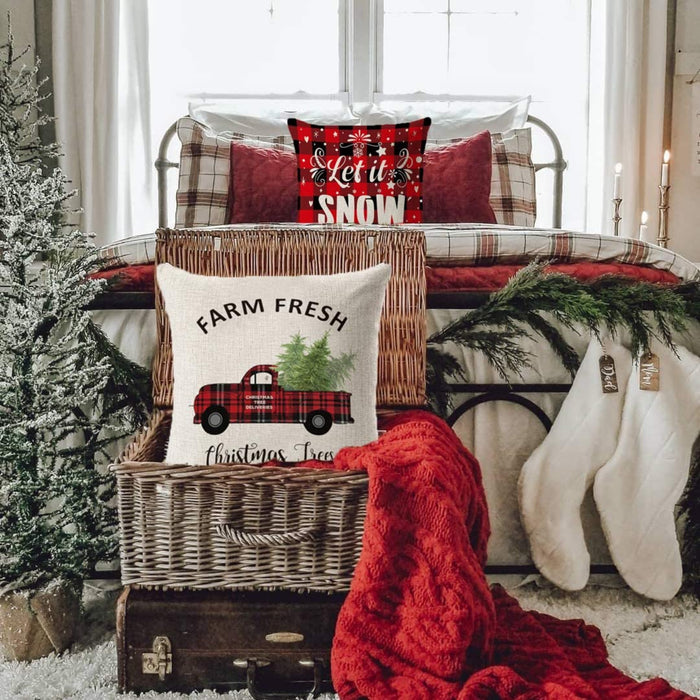Weihnachten Kissenbezug 4 Pack,Winter dekokissen,Dekor Kissenhülle,Kissenbezug Weihnachten 45x45,kissenhülle Home bunt,Leinen Dekokissen,Schlafzimmer Dekokissen