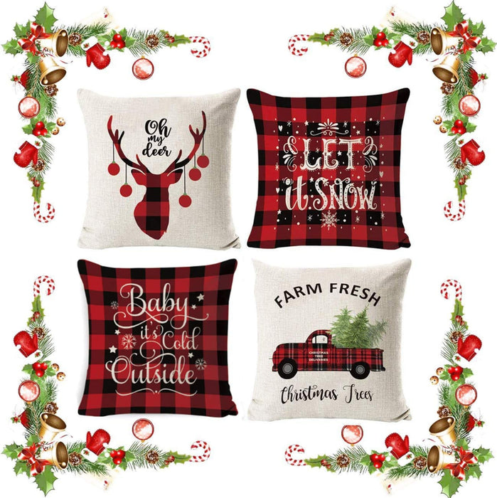 Weihnachten Kissenbezug 4 Pack, Winter dekokissen, Dekor Kissenhülle, Kissenbezug Weihnachten 45x45,kissenhülle Home bunt, Leinen Dekokissen