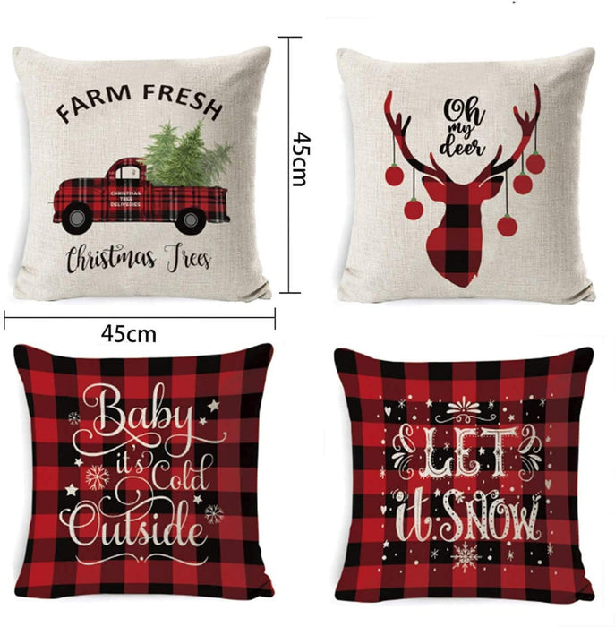 Weihnachten Kissenbezug 4 Pack, Winter dekokissen, Dekor Kissenhülle, Kissenbezug Weihnachten 45x45,kissenhülle Home bunt, Leinen Dekokissen