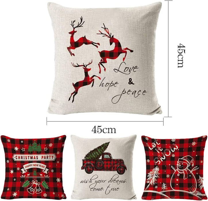 Weihnachten Kissenbezug 4 Pack,Winter dekokissen,Dekor Kissenhülle, Kissenbezug Weihnachten 45x45,kissenhülle Home bunt, Leinen Dekokissen