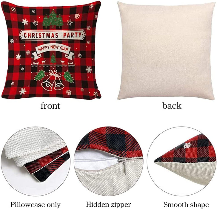 Weihnachten Kissenbezug 4 Pack,Winter dekokissen,Dekor Kissenhülle, Kissenbezug Weihnachten 45x45,kissenhülle Home bunt, Leinen Dekokissen