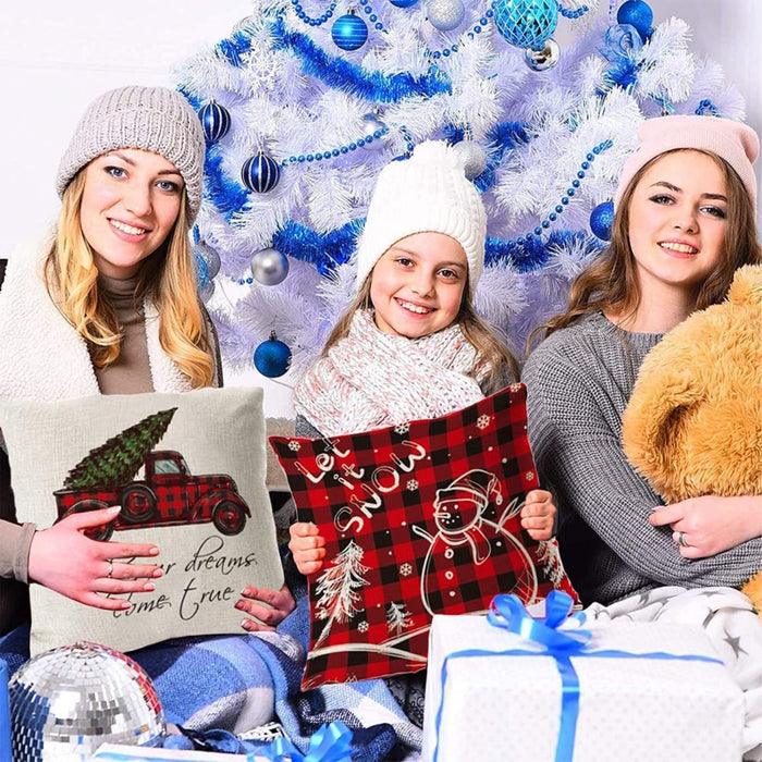 Weihnachten Kissenbezug 4 Pack,Winter dekokissen,Dekor Kissenhülle, Kissenbezug Weihnachten 45x45,kissenhülle Home bunt, Leinen Dekokissen