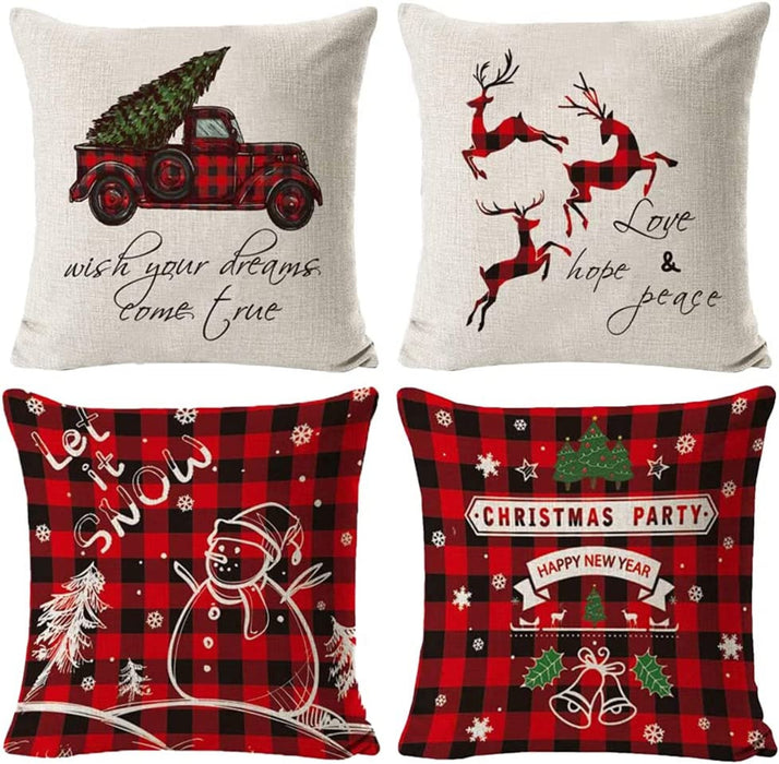 Weihnachten Kissenbezug 4 Pack,Winter dekokissen,Dekor Kissenhülle, Kissenbezug Weihnachten 45x45,kissenhülle Home bunt, Leinen Dekokissen