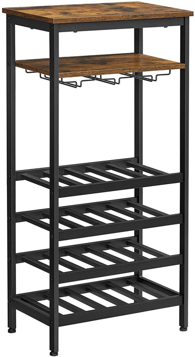 Weinregal, Flaschenregal, für 20 Flaschen, mit Glashalter, für Keller, Küche, Esszimmer, Industriestil, 50 x 32 x 100 cm, vintagebraun-schwarz