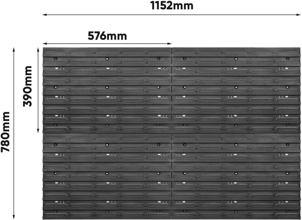 Werkstattregal Lagersystem - 1152 x 780 mm - Wandregal mit Stapelboxen Werkzeughalter - Schüttenregal Wandplatten Extra Starke (Blau/Rot/Schwarz)