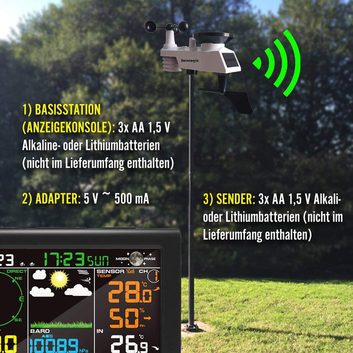 Wetterstation Funk mit Außensensor, 8-in-1 Funk Wetterstation mit Wettervorhersage,Temperatur, Luftdruck, Luftfeuchtigkeit, Windmesser, Regenmesser