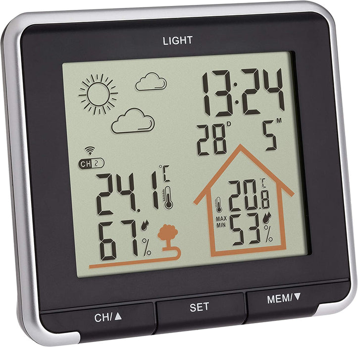 Wetterstation mit Funk, inkl Aussensensor, Hintergrundbeleuchtung, Aussen-und Innentemperatur, schwarz