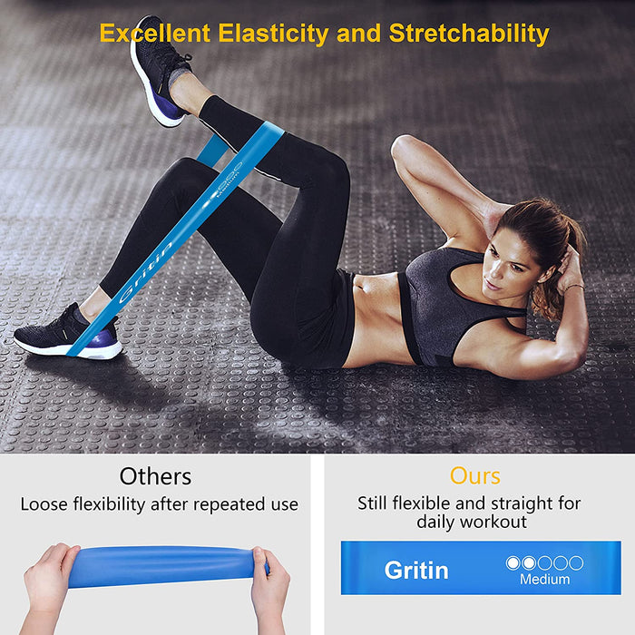 Widerstandsbänder [5er Set] Fitnessband Gymnastikband 100% Latex Theraband mit Übungsanleitung auf Deutsch & Tragebeutel für Muskelaufbau, Yoga...