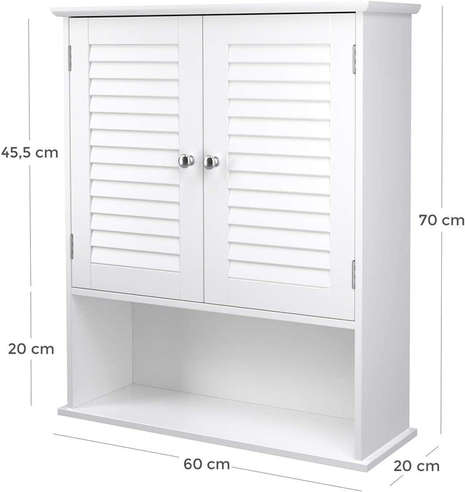 Wandschrank, Hängeschrank, Badezimmerschrank, Wandmontage, Medizinschrank mit höhenverstellbarer Regalebene, Badschrank, Doppeltür, offenes Fach