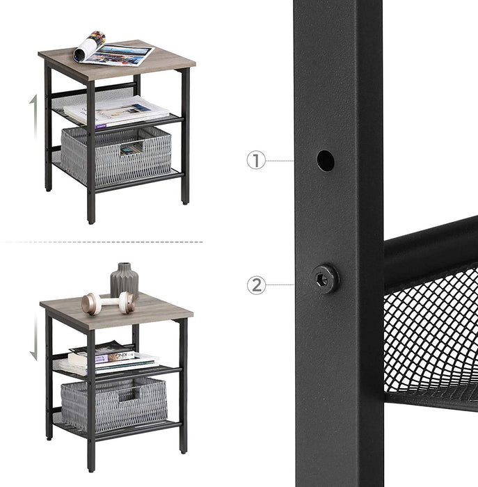 Nachttische, Beistelltisch-Set, 2er-Set Sofatische, kleine Couchtische mit verstellbaren Gitterablagen, Wohnzimmer, Schlafzimmer, Flur, stabil