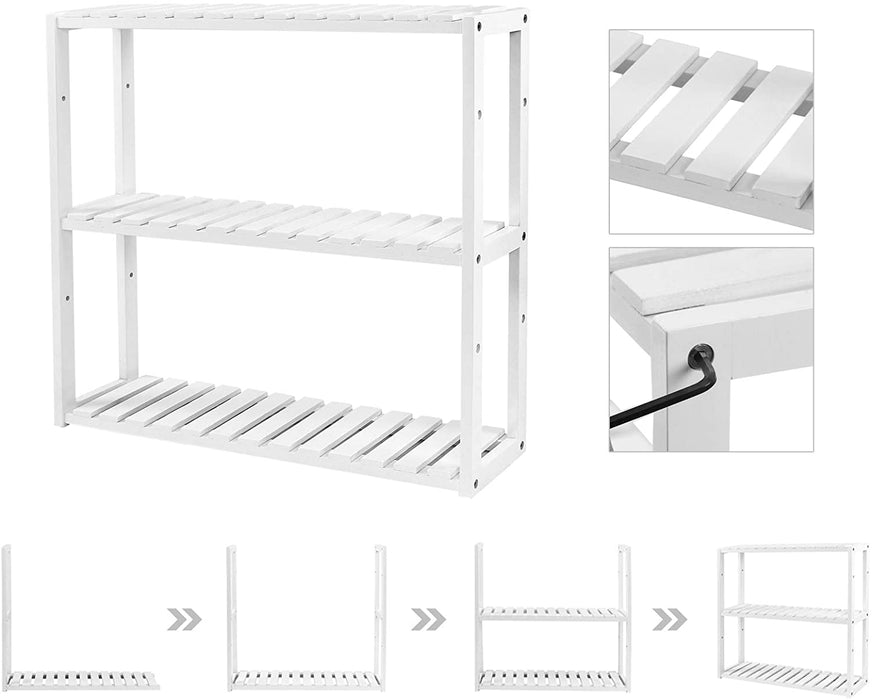 Badregal, Badezimmerregal, Bambus-Regal, Pflanzenregal mit 3 verstellbaren Ablagen, Wandmontage, freistehend, für Wohnzimmer, Flur, Küche