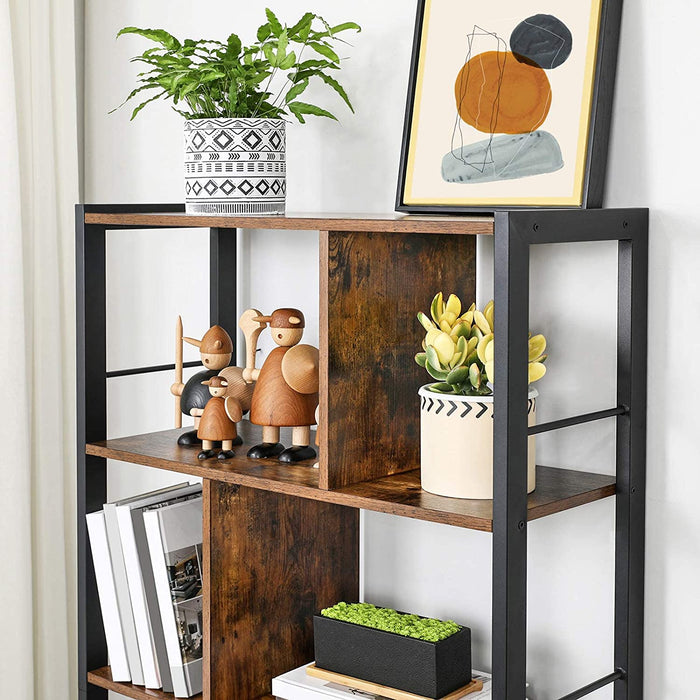 Bücherregal, Regal mit 4 Ebenen, Standregal, Bücherschrank, Büroregal, Industrie-Design, für Wohnzimmer, Büro, Arbeitszimmer, groß, Metallgestell
