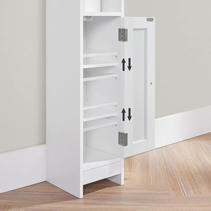 Toilettenschrank, Badezimmerschrank, Badschrank, schmales Badregal, verstellbare Ablagen, platzsparend, einfache Montage, weiß