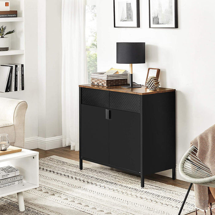 Sideboard, küchenschrank, schrank mit Doppeltür, verstellbarer Einlegeboden, Stahlgestell, Industriestil, multifunktional, Wohnzimmer, Schlafzimmer