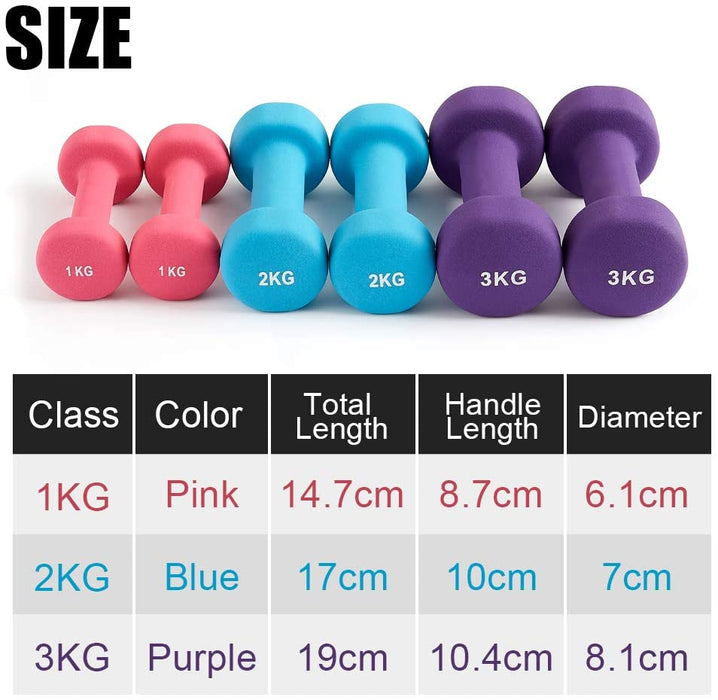 Hantel Set Neopren Hanteln Gewichte Kurzhanteln Fitness Hanteln Set Frauen Hantelset Kurzhantel 6er Set mit ständer, 2x1 kg, 2x2 kg, 2x3 kg