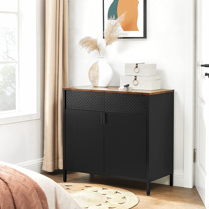 Sideboard, küchenschrank, schrank mit Doppeltür, verstellbarer Einlegeboden, Stahlgestell, Industriestil, multifunktional, Wohnzimmer, Schlafzimmer