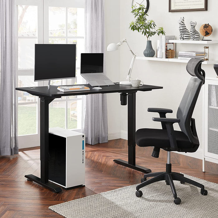 Höhenverstellbarer Schreibtisch elektrisch, Tischgestell, Schreibtischständer mit Motor, stufenlos verstellbar, 140 x 70 x (73-114) cm, Stahl schwarz