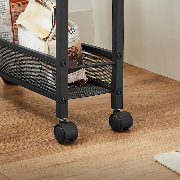 Servierwagen, Küchenregal auf Rollen, schmal, Küchenwagen, Rollwagen, um 360° drehbare Räder, Metallgestell, für Küche, Wohnzimmer, Homeoffice