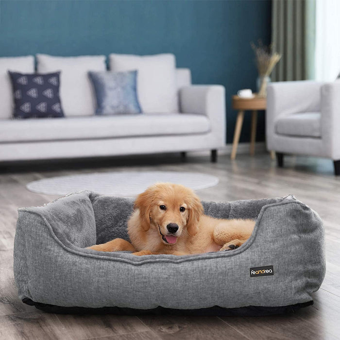 Hundebett, großes Hundesofa, Bezug abnehmbar und maschinenwaschbar, kuscheliger Hundekorb, grau
