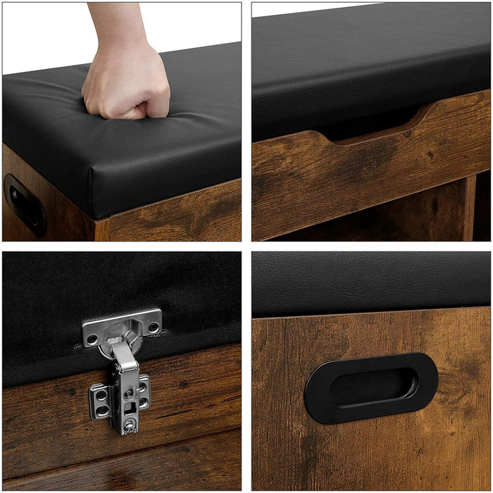 Schuhbank, Sitzbank, gepolstert, 3 offene Fächer, Stauraum unter der Sitzfläche, Schuhaufbewahrung, Flur, Wohnzimmer, Schlafzimmer, bis 150 kg