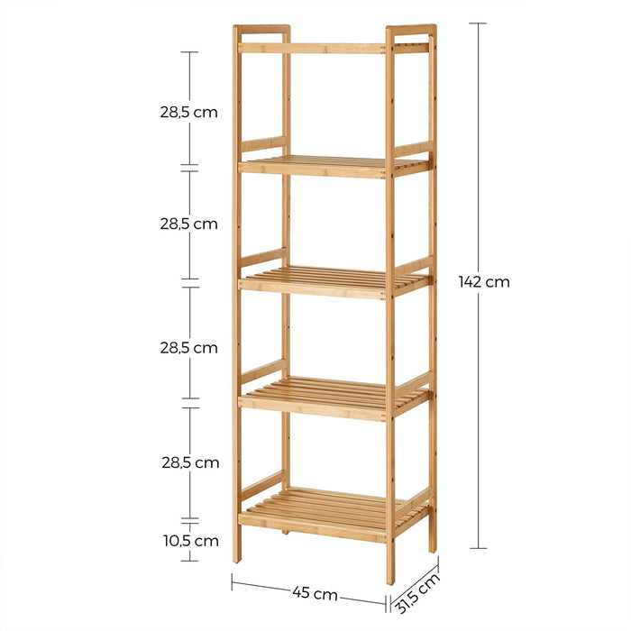 Bambusregal, Küchenregal, Badregal, Bücherregal, Standregal mit 5 Ablagen, 45 x 31,5 x 142 cm, für Bad, Küche, Wohnzimmer, Schlafzimmer, Balkon