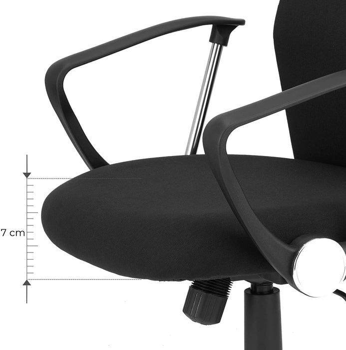 Bürostuhl, ergonomischer Schreibtischstuhl, Drehstuhl, gepolsterter Sitz, Stoffbezug, höhenverstellbar und neigbar, bis 120 kg belastbar, schwarz