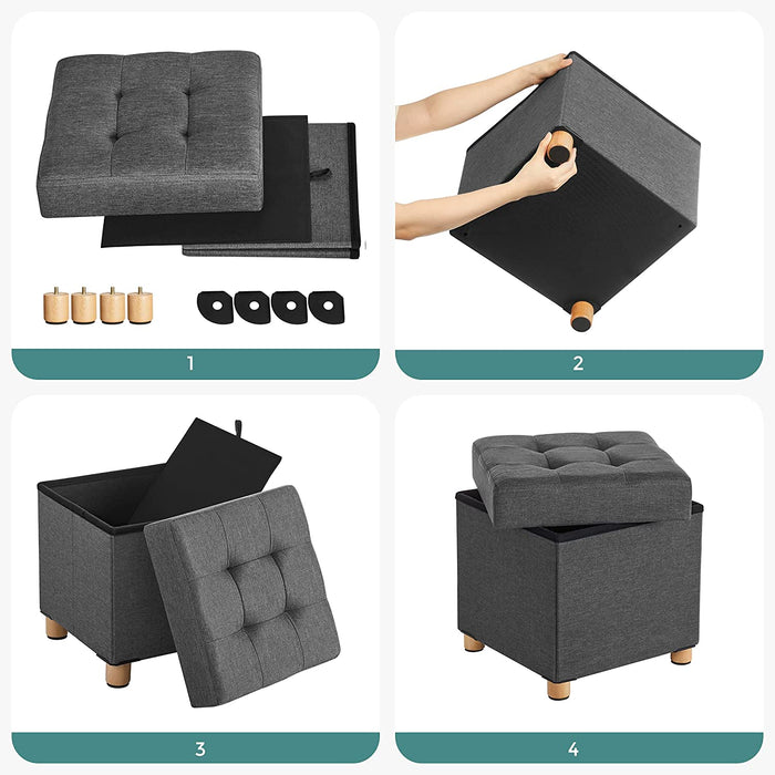 Sitzhocker, Faltbare Sitztruhe, gepolstert, mit Deckel, Füße aus Massivholz, platzsparend, bis 300 kg belastbar, für Wohnzimmer, Flur, Kinderzimmer