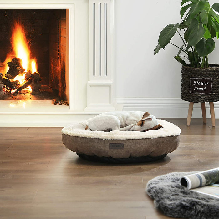 Hundebett, Hundekorb, Katzenbett, Donut, rund, Ø 55 cm, braun