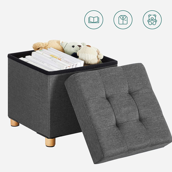 Sitzhocker, Faltbare Sitztruhe, gepolstert, mit Deckel, Füße aus Massivholz, platzsparend, bis 300 kg belastbar, für Wohnzimmer, Flur, Kinderzimmer