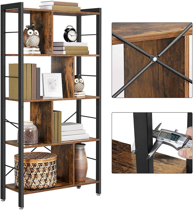 Bücherregal, Regal mit 4 Ebenen, Standregal, Bücherschrank, Büroregal, Industrie-Design, für Wohnzimmer, Büro, Arbeitszimmer, groß, Metallgestell