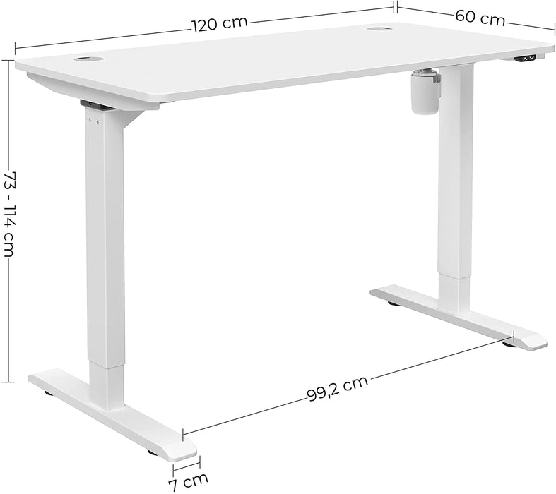Höhenverstellbarer Schreibtisch elektrisch, Tischgestell, Schreibtischständer mit Motor, stufenlos verstellbar, 120 x 60 x (73-114) cm, Stahl, weiß