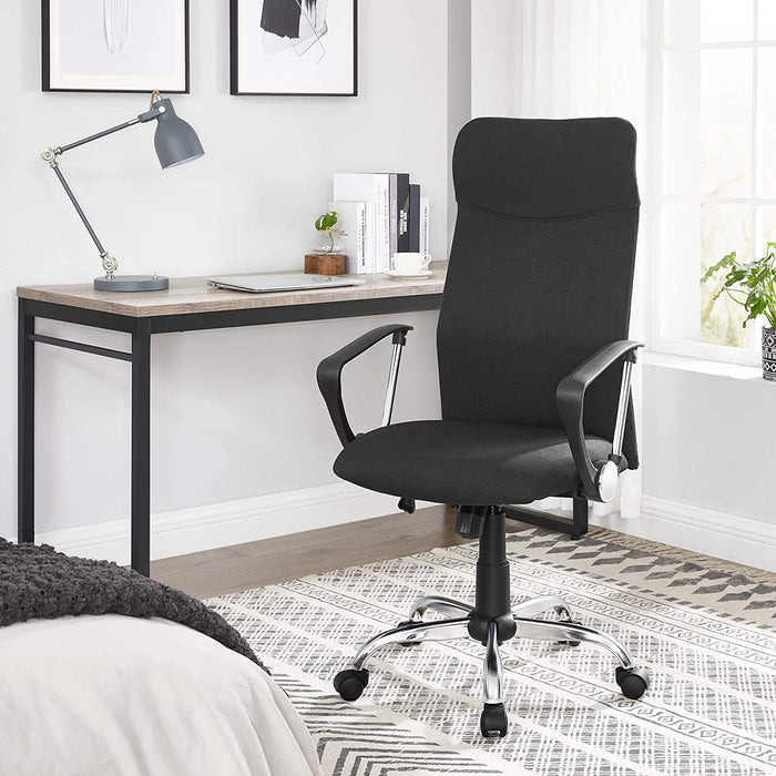 Bürostuhl, ergonomischer Schreibtischstuhl, Drehstuhl, gepolsterter Sitz, Stoffbezug, höhenverstellbar und neigbar, bis 120 kg belastbar, schwarz