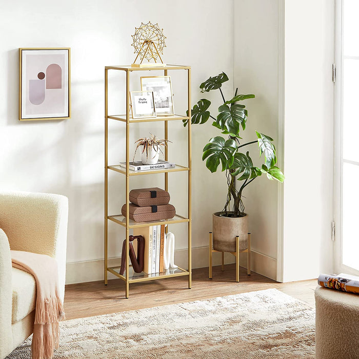 Standregal, Bücherregal, Badregal, 5 Ebenen, Küchenregal, schmal, Regal, Badezimmerregal, für Wohnzimmer, Schlafzimmer, Arbeitszimmer, Hartglas
