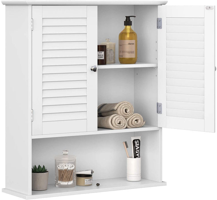 Wandschrank, Hängeschrank, Badezimmerschrank, Wandmontage, Medizinschrank mit höhenverstellbarer Regalebene, Badschrank, Doppeltür, offenes Fach