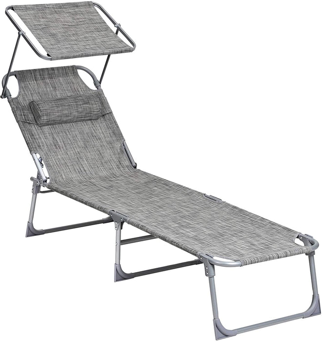 Sonnenliege, Liegestuhl, Gartenliege, mit Kopfstütze und Sonnendach, Rückenlehne verstellbar, leicht, klappbar, 53 x 193 x 29,5 cm, bis 150 kg