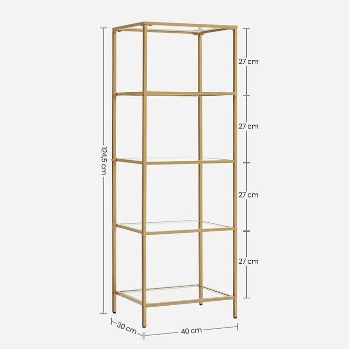 Standregal, Bücherregal, Badregal, 5 Ebenen, Küchenregal, schmal, Regal, Badezimmerregal, für Wohnzimmer, Schlafzimmer, Arbeitszimmer, Hartglas