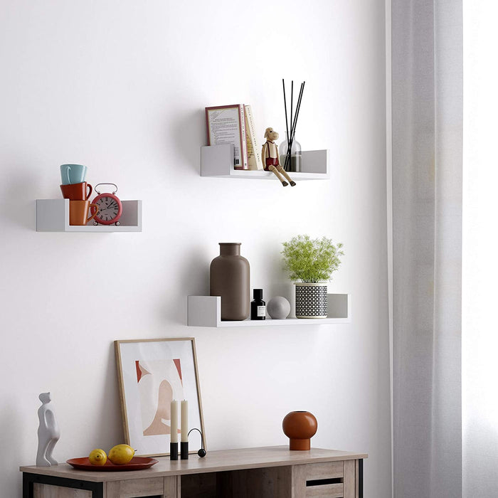Wandregal, 3er Set, Schweberegal, 30/45/60 cm, Hochglanzoberfläche, dekorativ, kreativ, für Schlafzimmer, Wohnzimmer, Küche und Flur, weiß