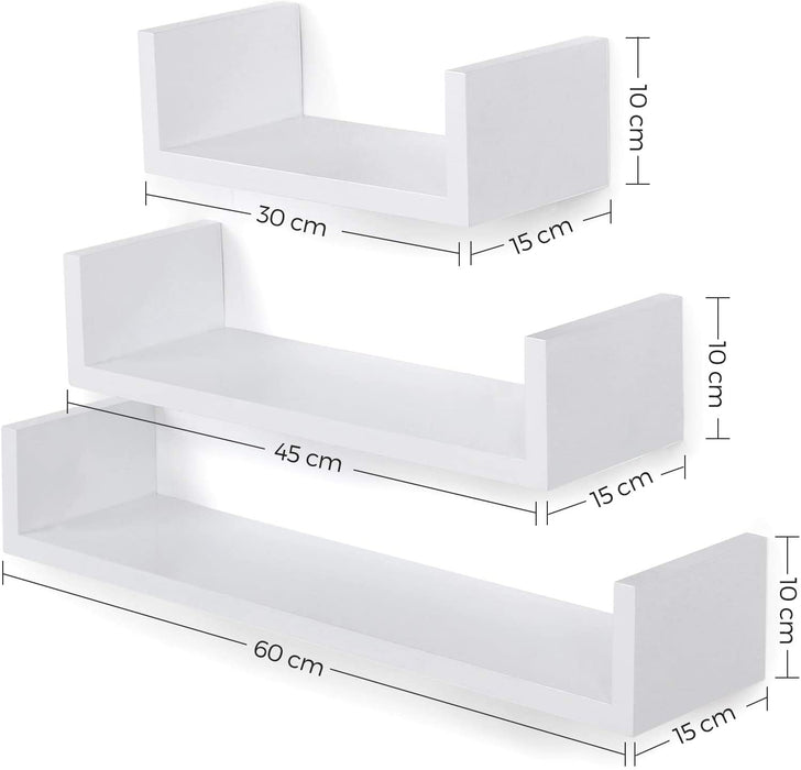 Wandregal, 3er Set, Schweberegal, 30/45/60 cm, Hochglanzoberfläche, dekorativ, kreativ, für Schlafzimmer, Wohnzimmer, Küche und Flur, weiß