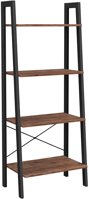 Standregal, Bücherregal, 4 Ebenen Leiterregal, stabiles Metallgestell, einfache Montage, für Wohnzimmer, Schlafzimmer, Küche, haselnussbraun-schwarz