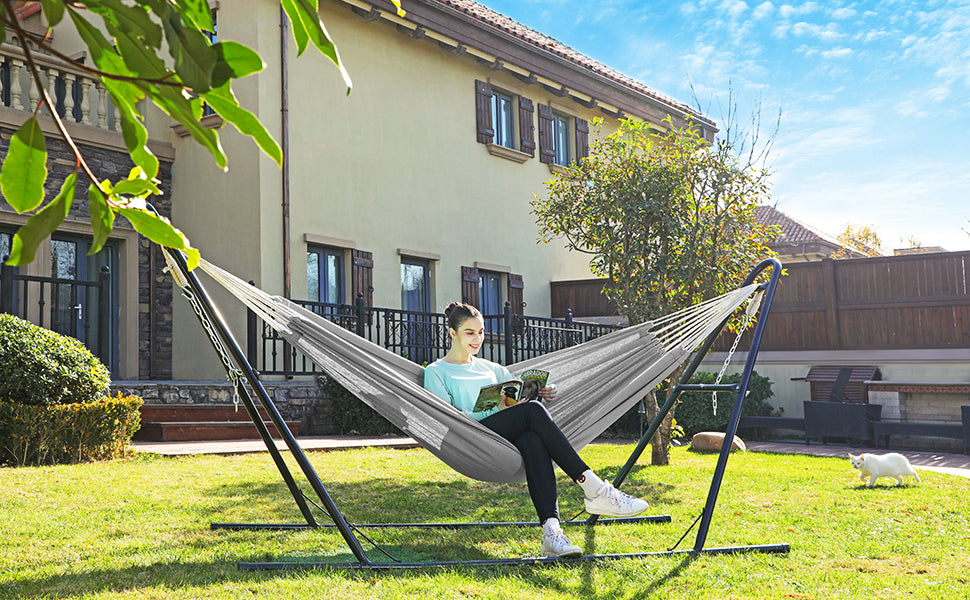 Hängematte, für 2 Personen, 210 x 150 cm, bis 300 kg belastbar, für Terrasse, Balkon, Garten, Outdoor, Camping, mit Transportbeutel, grau