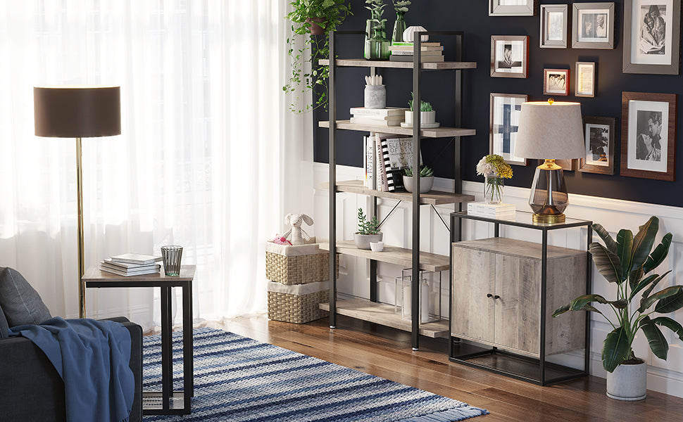 Bücherregal, stabiles Standregal mit 5 Regalebenen, Wohnzimmerregal im Industrie-Design, einfacher Aufbau, Wohnzimmer, Schlafzimmer, Büro, Greige